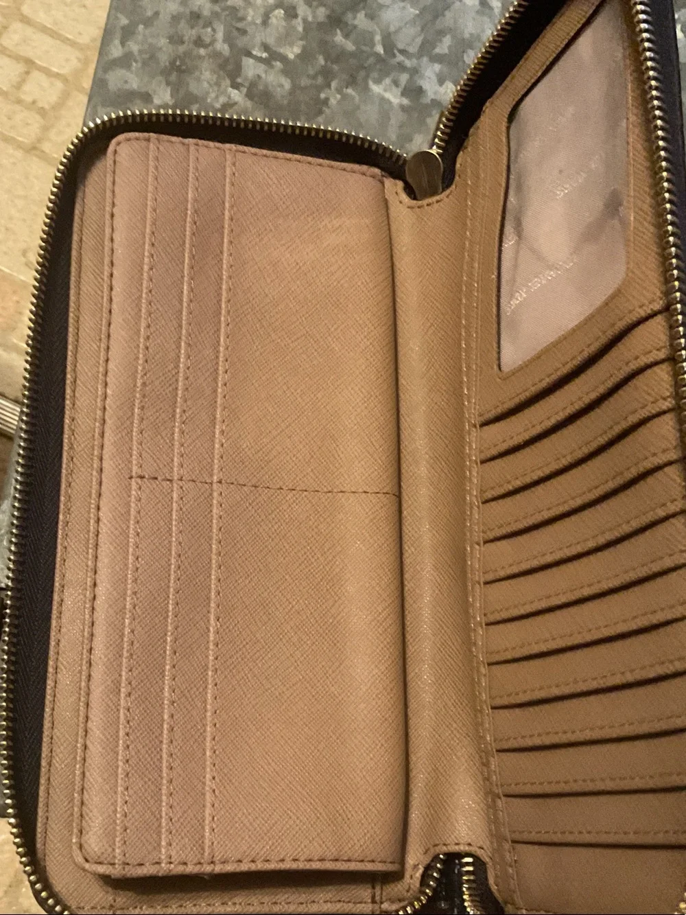 Michael Kors  Navy Pebbled Zip-Around Wallet with Gold Logo